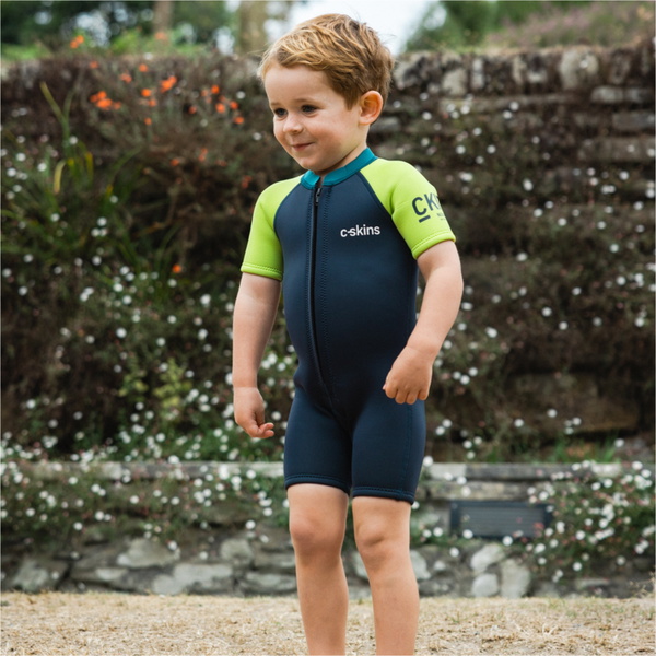 2026 C-Skins Nuwave C-Kid Front Zip Shorty Våddragt C-NBA32SH - Bluestone / Lime
